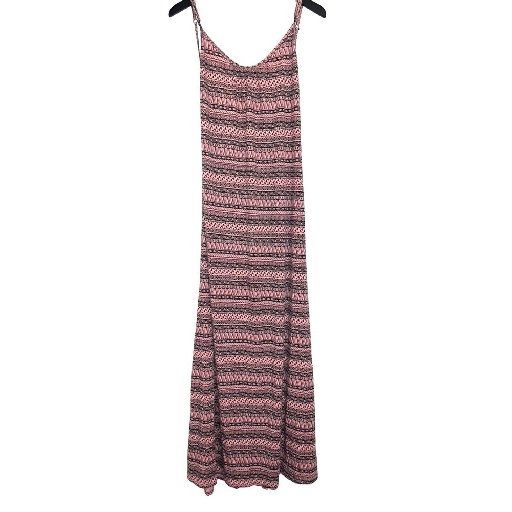 Women's Backless Long Sleeveless Sundress Pink & Black Print Summer Maxi Dress